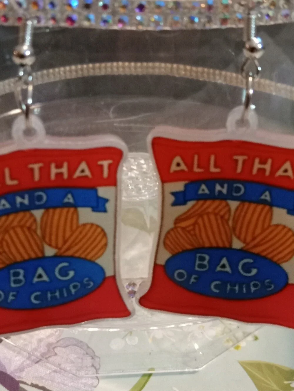 All That and a Bag of Chips Kids Dangle Earrings - Red & Blue